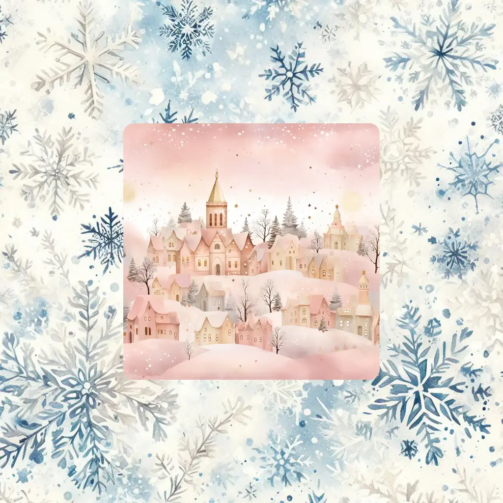 Magnet paysage rose enneigé 