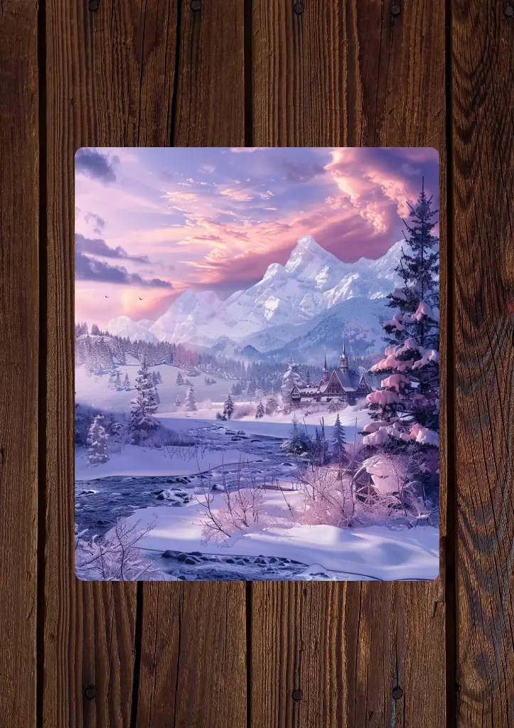 Plaque décorative paysage d'hiver rose