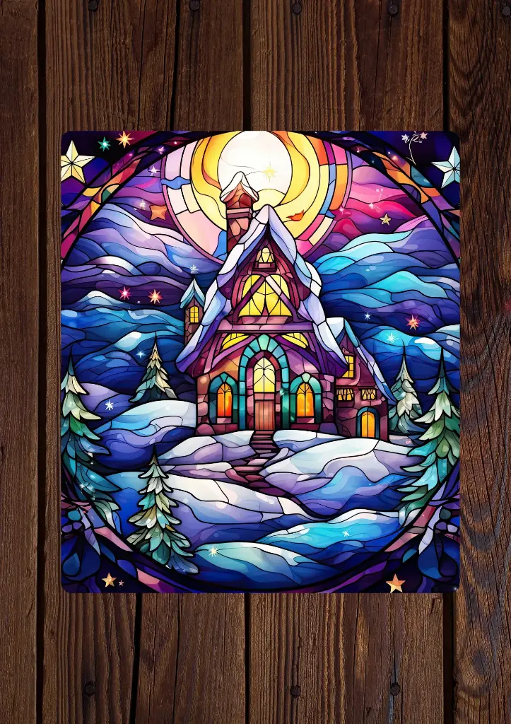 Plaque décorative vitrail d'hiver