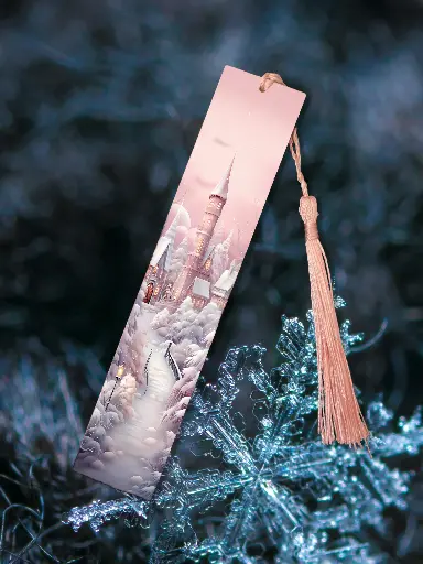 Marque page paysage d'hiver rose